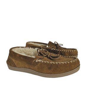 My Slippers Brown Leather Suede Women Size 7 My Pillow Nonslip Sole Fur Lined